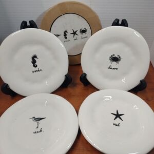 Coastal Life Appetizer 6" Plates Set of 4 by Rae Dunn Magenta Stoneware